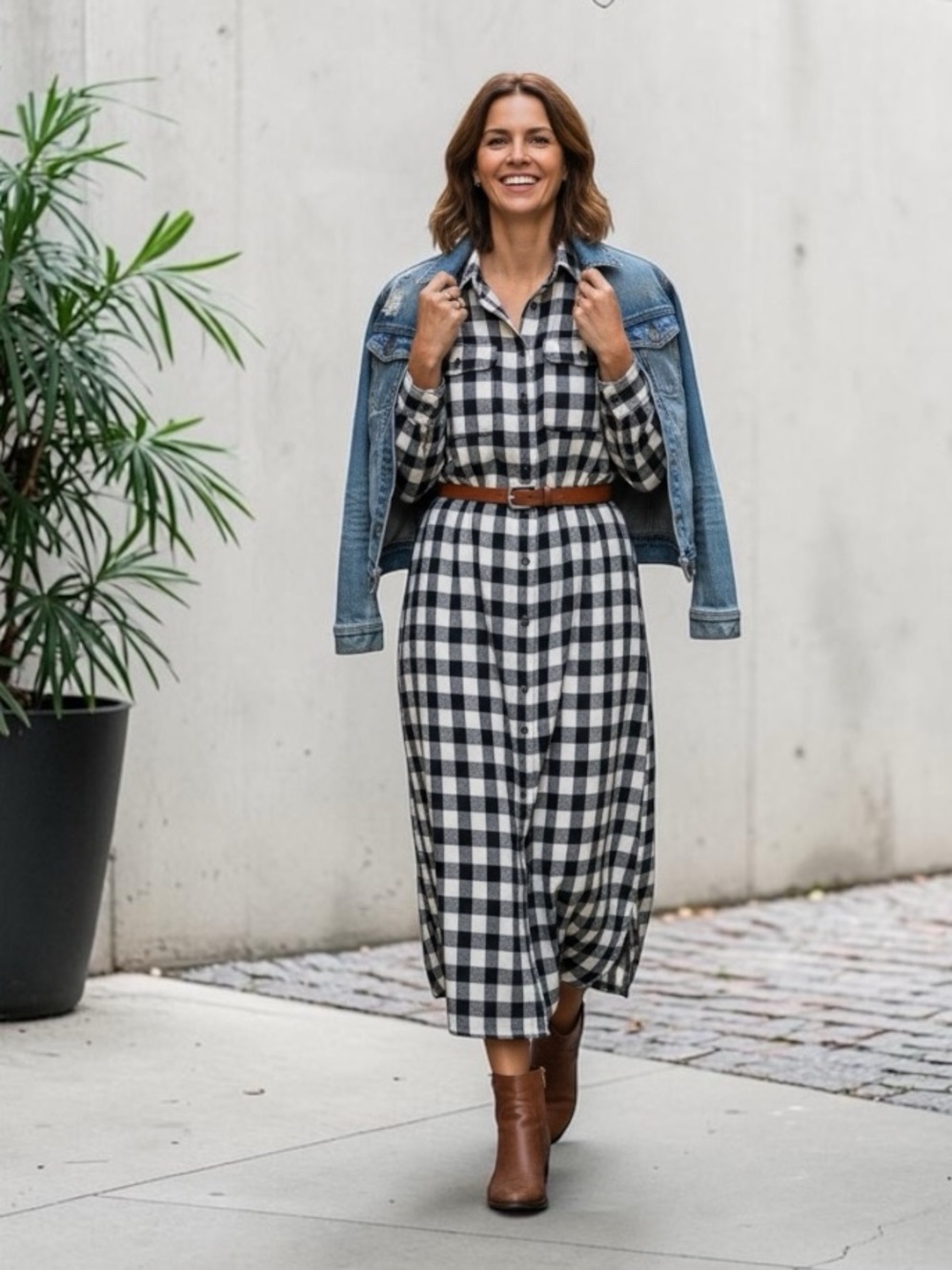 Polo by Ralph Lauren Black & White Gingham Long-Sleeve Midi Shirt Dress 4